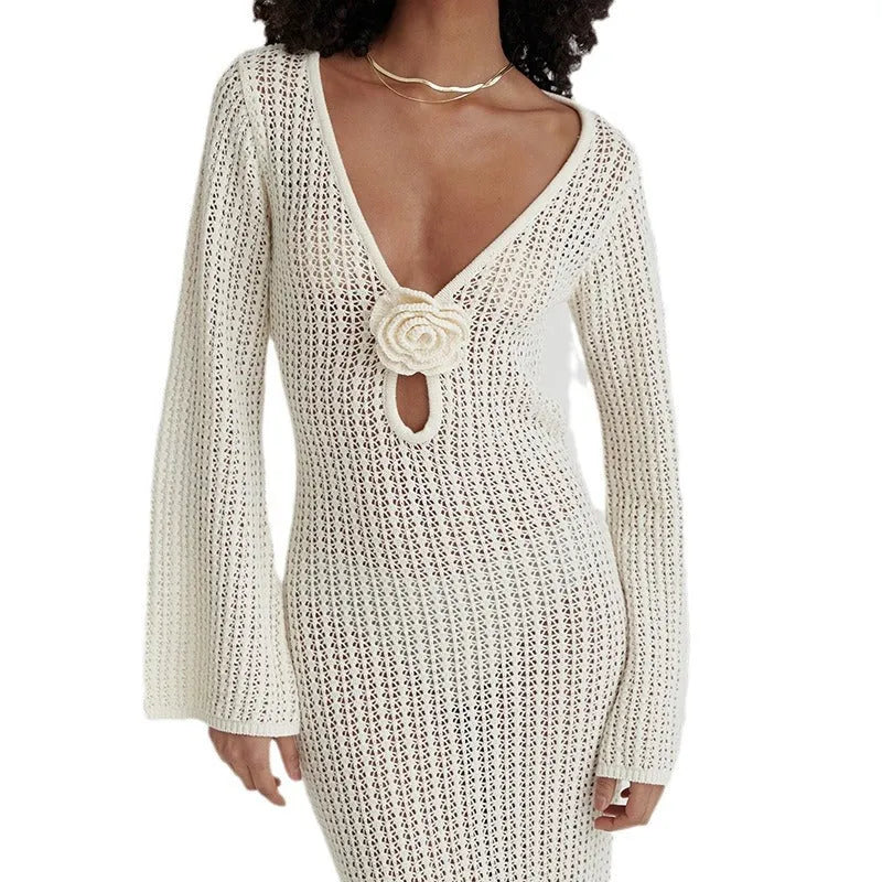 Fashion Backless Knitted V-neck Dress - Bellarte Enchanté Fashion Backless Knitted V-neck Dress